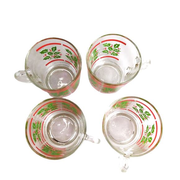 Set of 4 Vintage Durax Christmas Holly Tempered Glass Mugs Argentina Holiday - Picture 9 of 9
